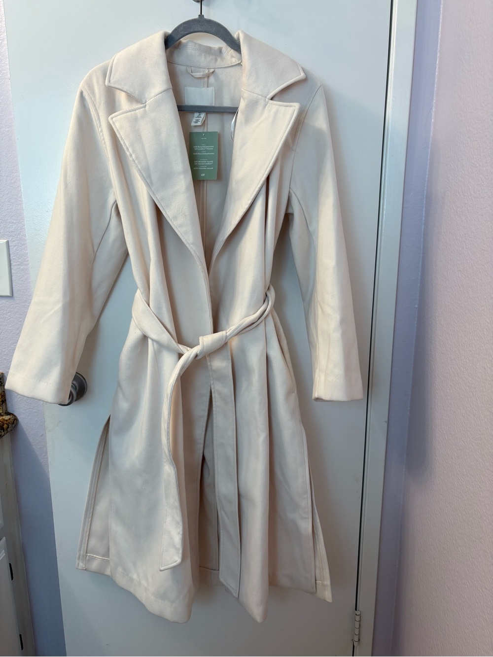 H & M NWT Cream Long Belted Trench Coat Size Small •PTP 20/Length 44-45•
